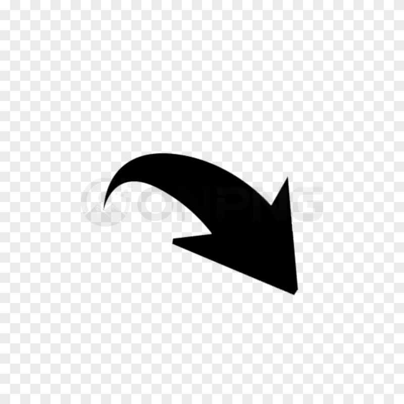 Black Curved Downward Right Arrow PNG Transparent Background