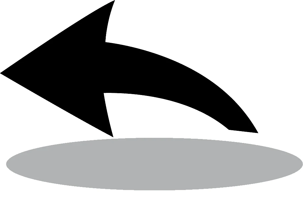 Black Curved Left Arrow with Shadow PNG  Transparent Background