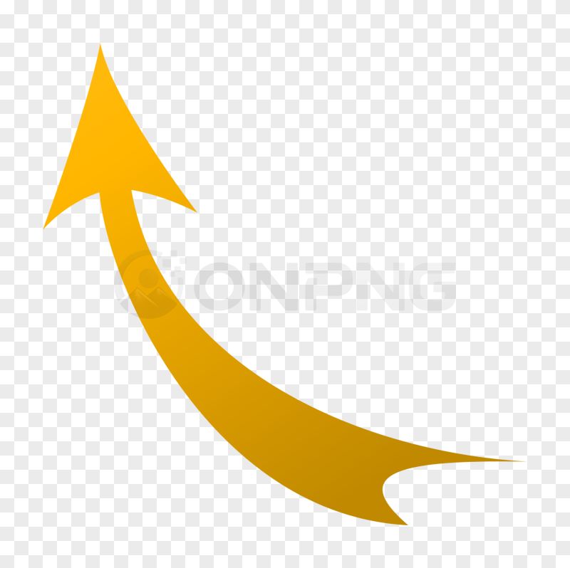 Flat Yellow Curved Upward Arrow PNG Transparent Background