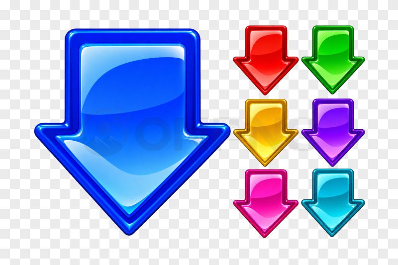 Glossy Down Arrow Icons PNG Transparent Background