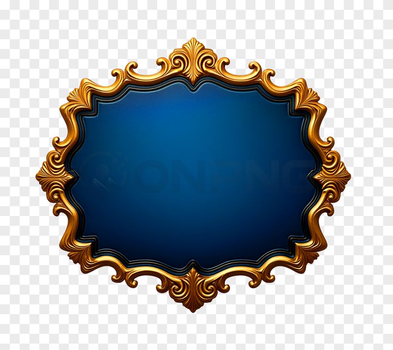 Baroque Gold Blue Frame PNG