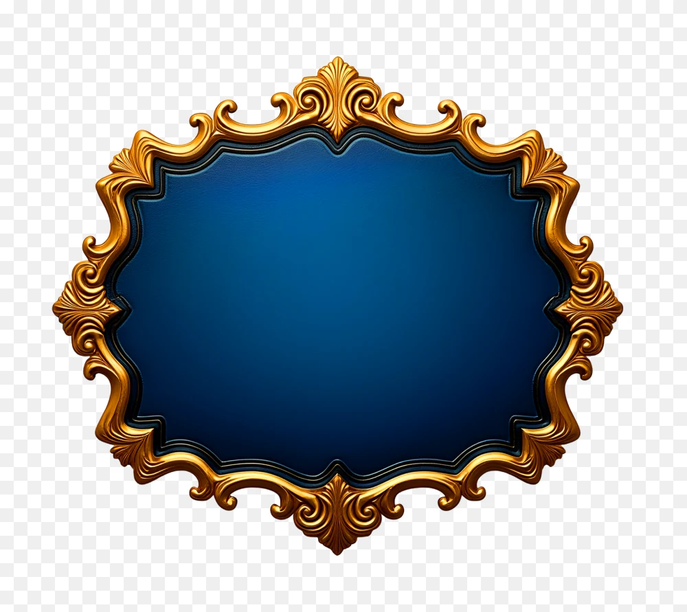 Baroque Gold Blue Frame PNG  Transparent Background