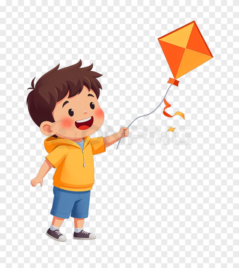Boy flying kite transparent background