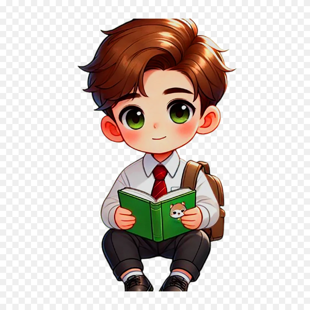 Chibi Student Reading Book PNG  Transparent Background