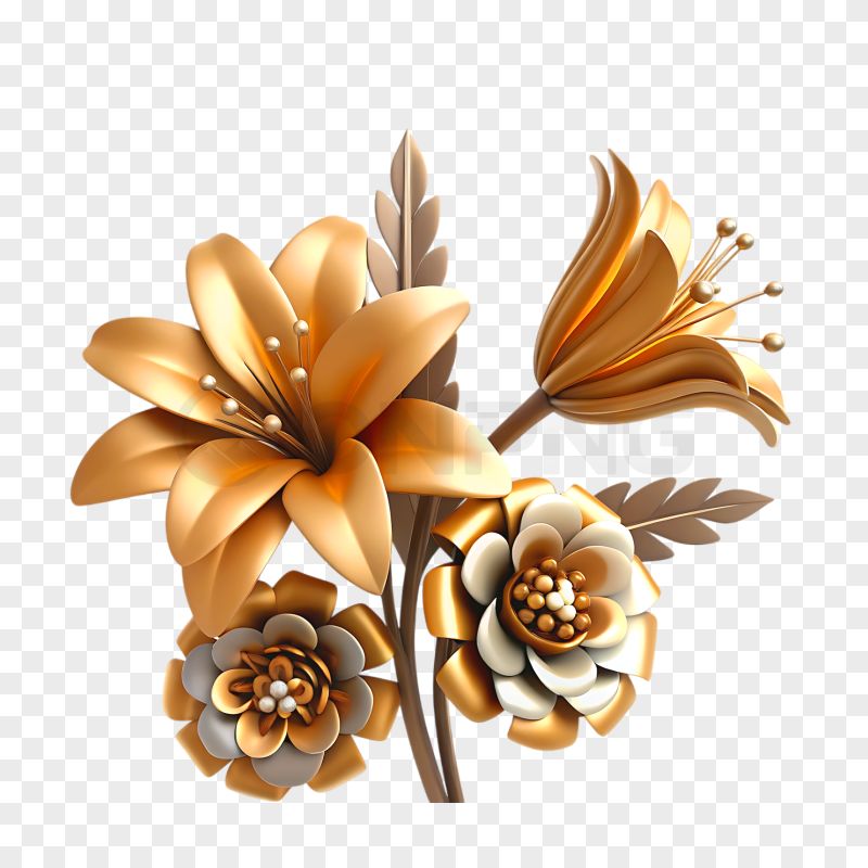 Golden Flower Bouquet Transparent Background PNG