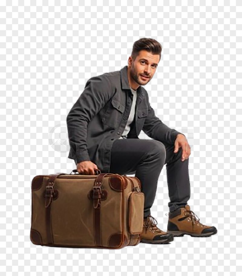 Stylish Man with Classic Travel Suitcase PNG