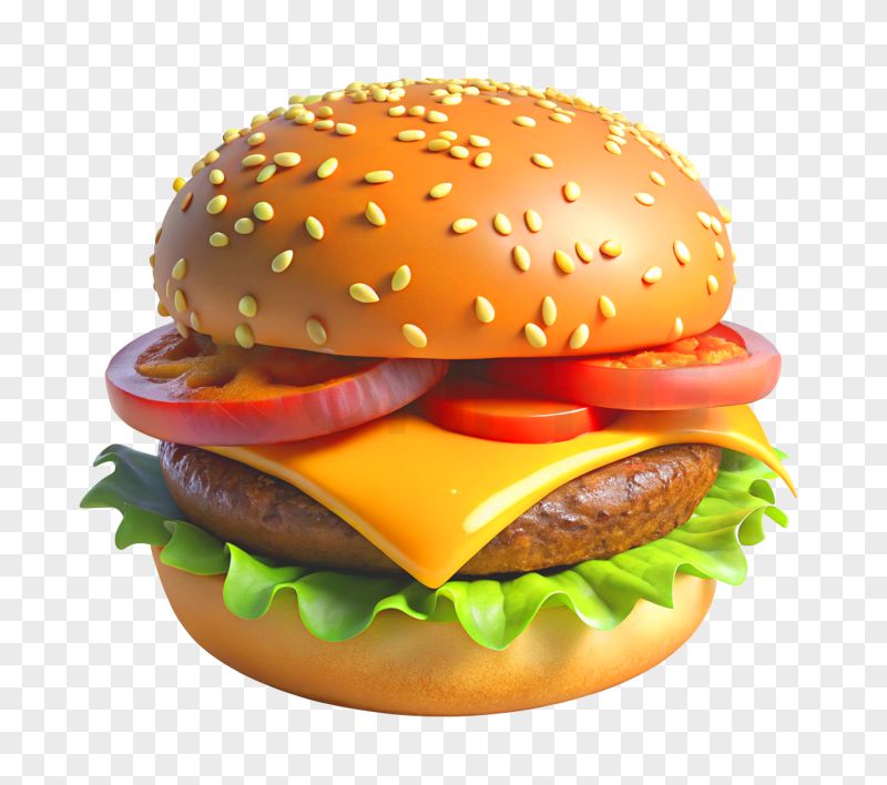 3D Cheeseburger Transparent Background PNG