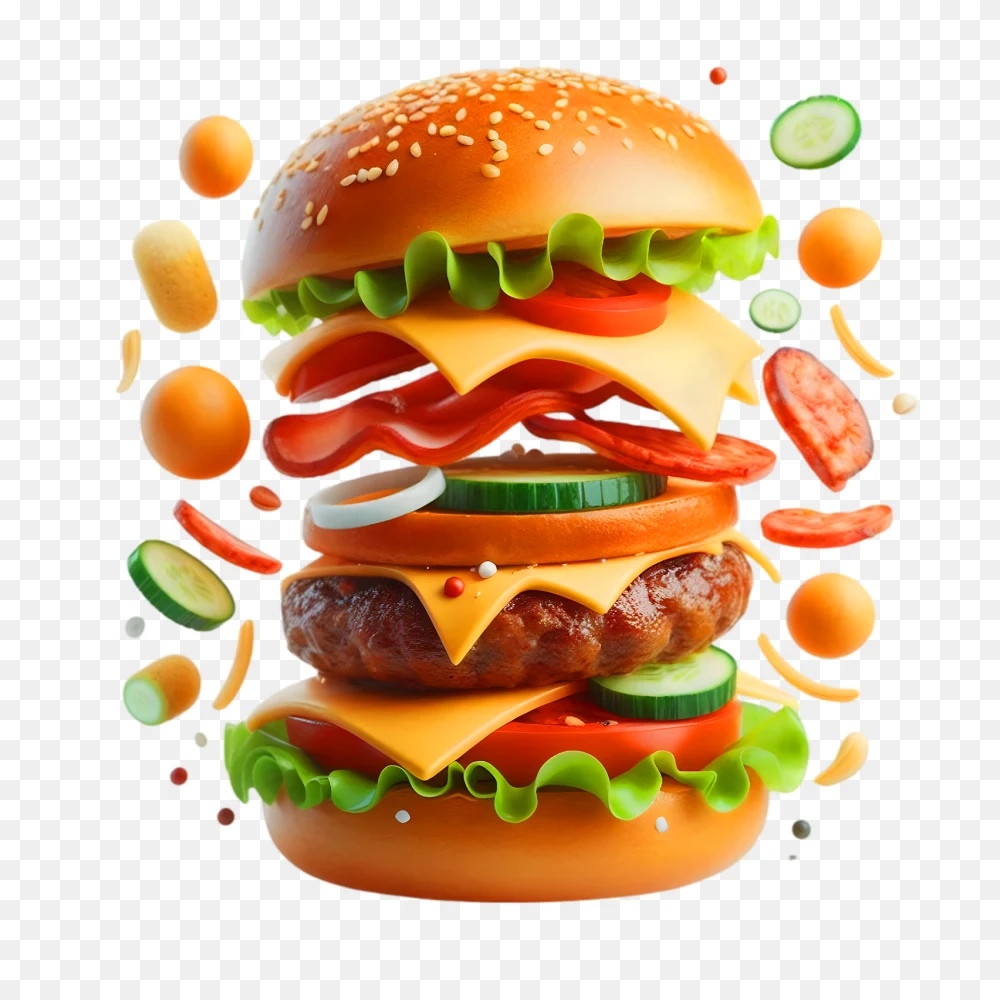 Floating Burger Ingredients PNG Transparent Background  Transparent Background