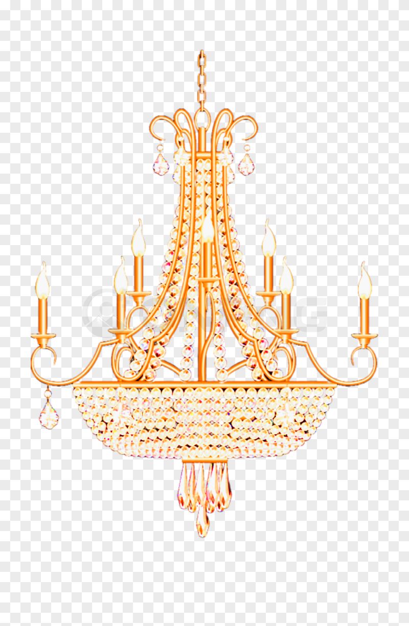 Golden Crystal Chandelier Transparent Background PNG