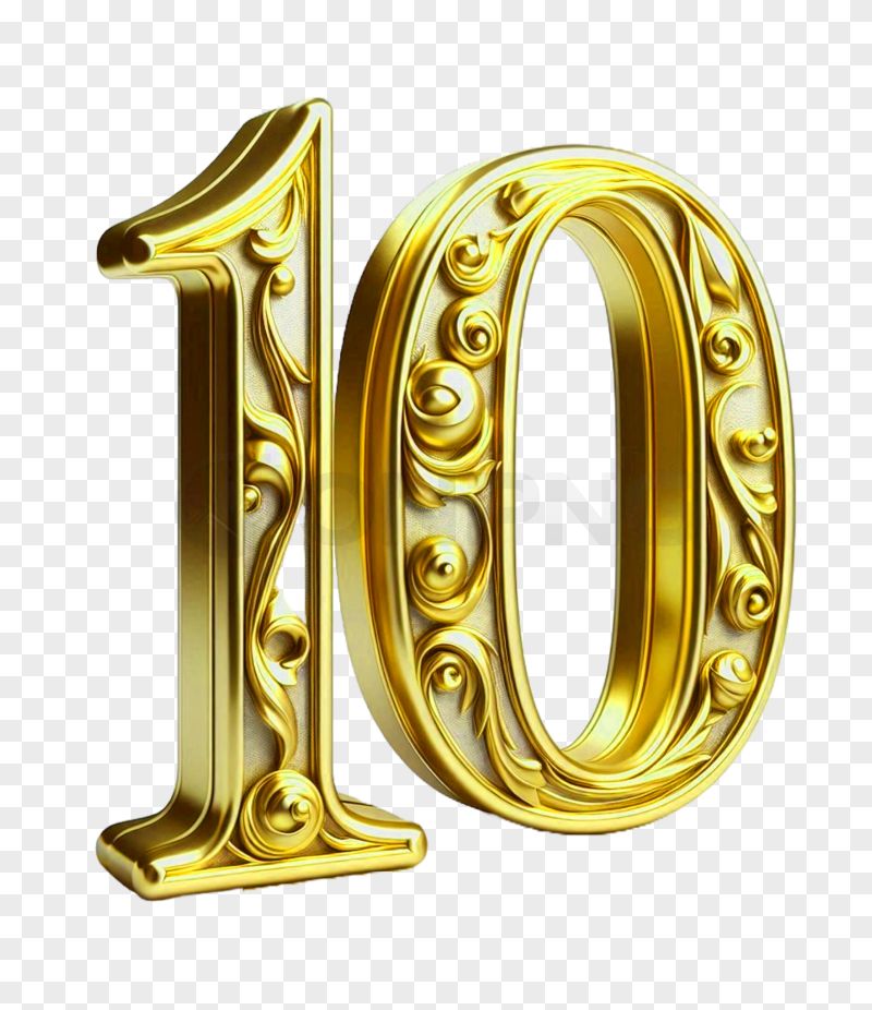 Golden Number 10 Transparent Background PNG
