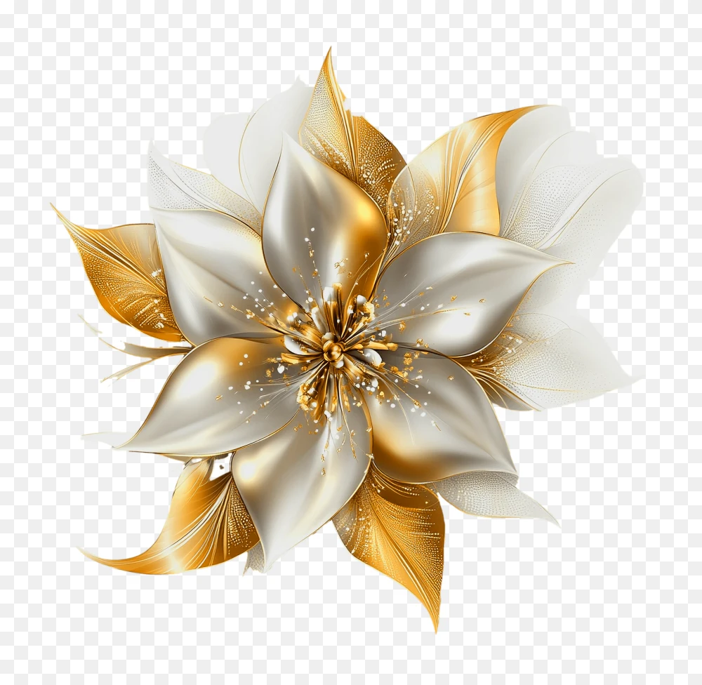 Golden White Flower Transparent Background PNG  Transparent Background