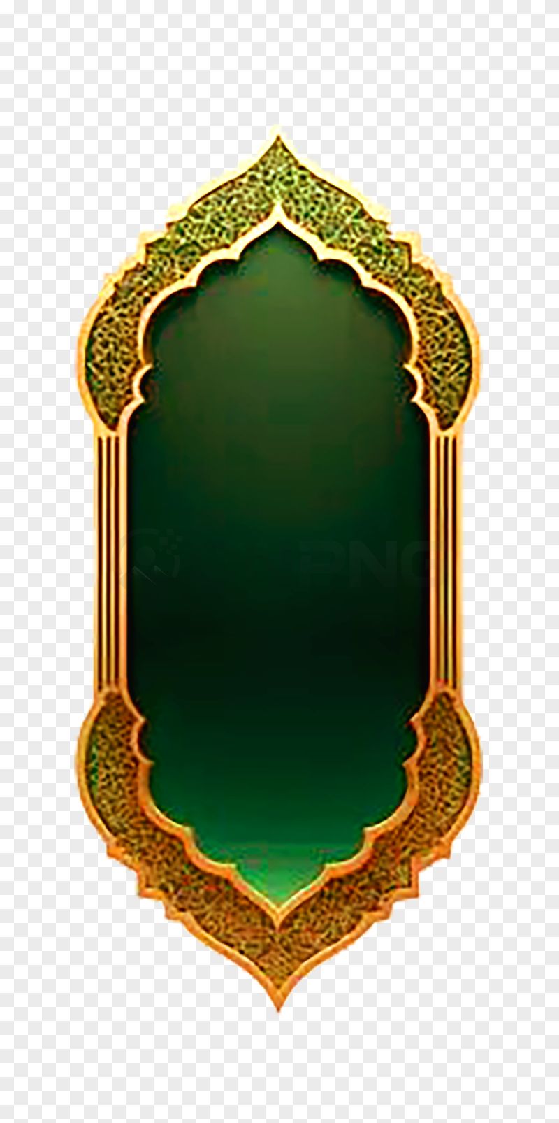 Islamic Green Gold Arch Frame PNG