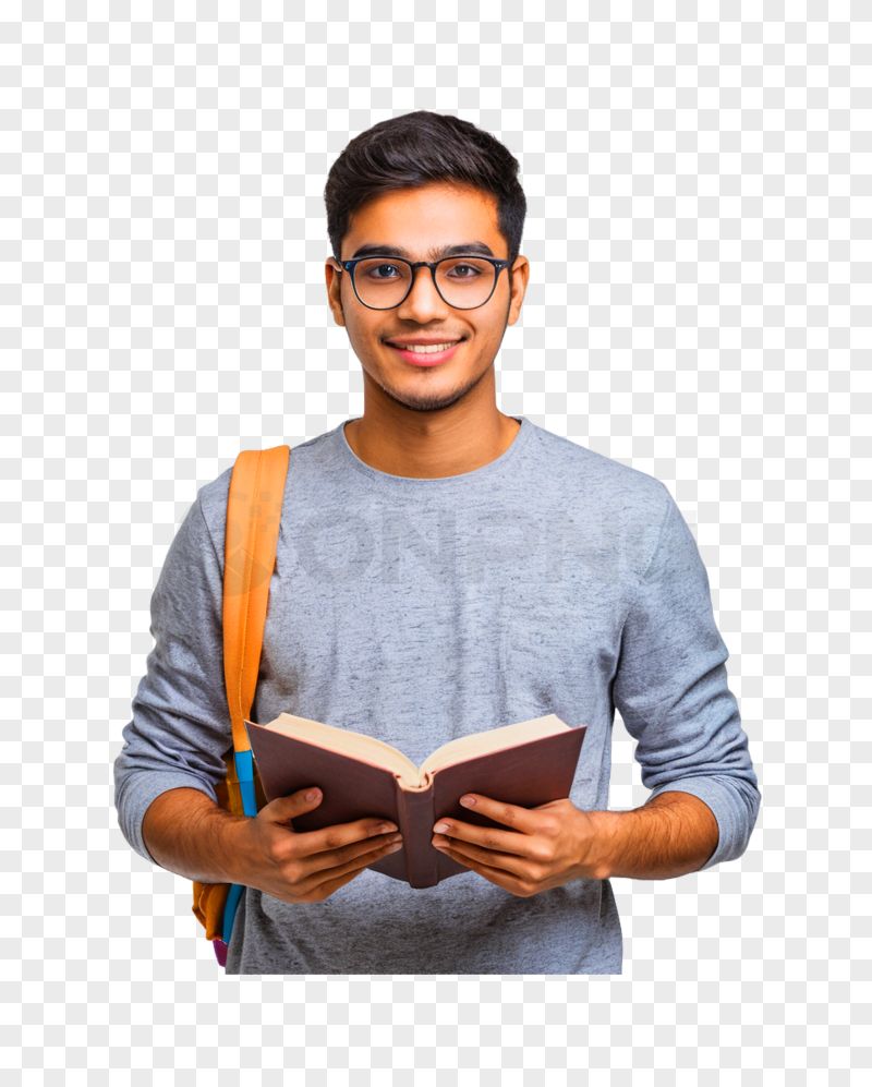 Smart College Student Reading Book PNG