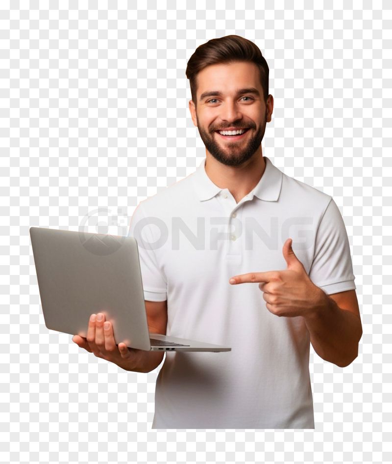 Smiling Businessman Holding Laptop PNG