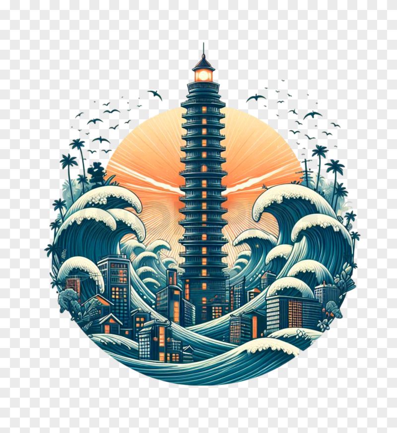 Tower Ocean Waves Vector PNG Transparent Background
