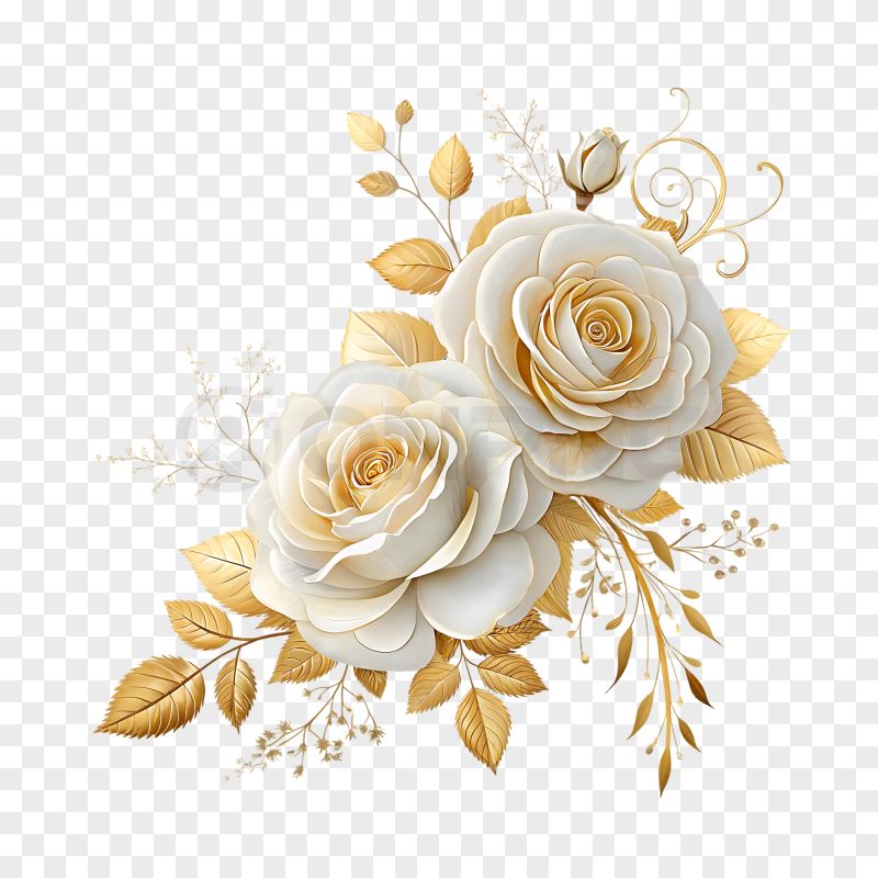 White And Gold Roses Transparent Background PNG