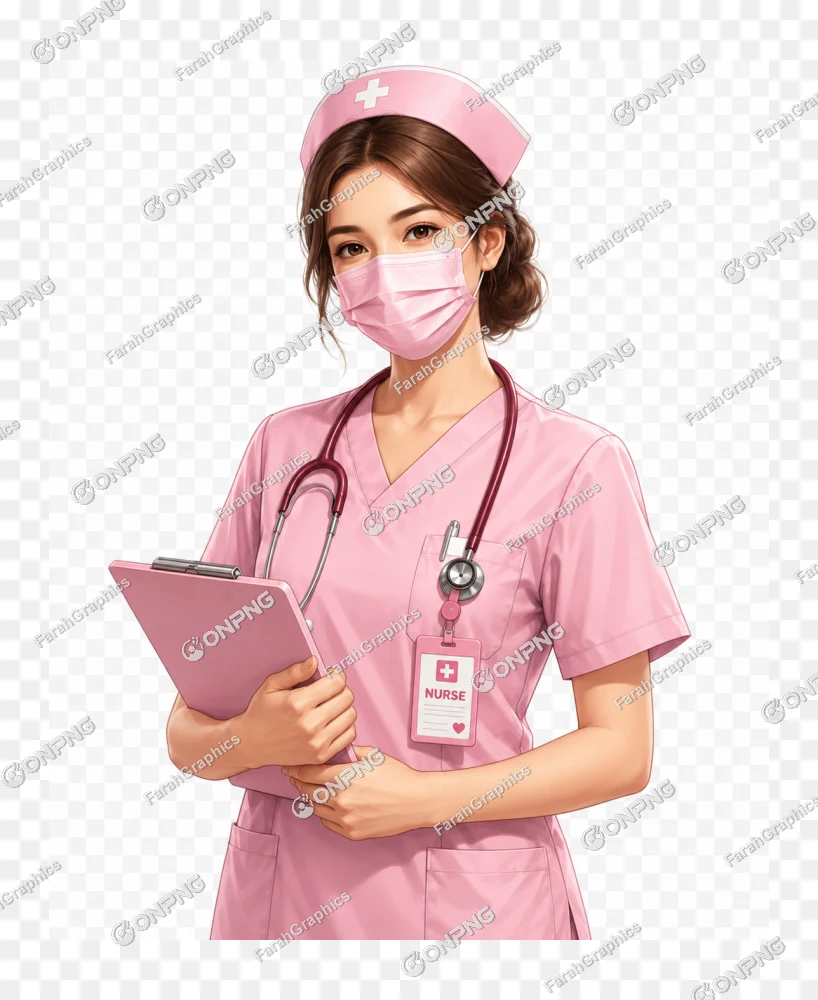Female Nurse in Pink Uniform Clipart Transparent PNG